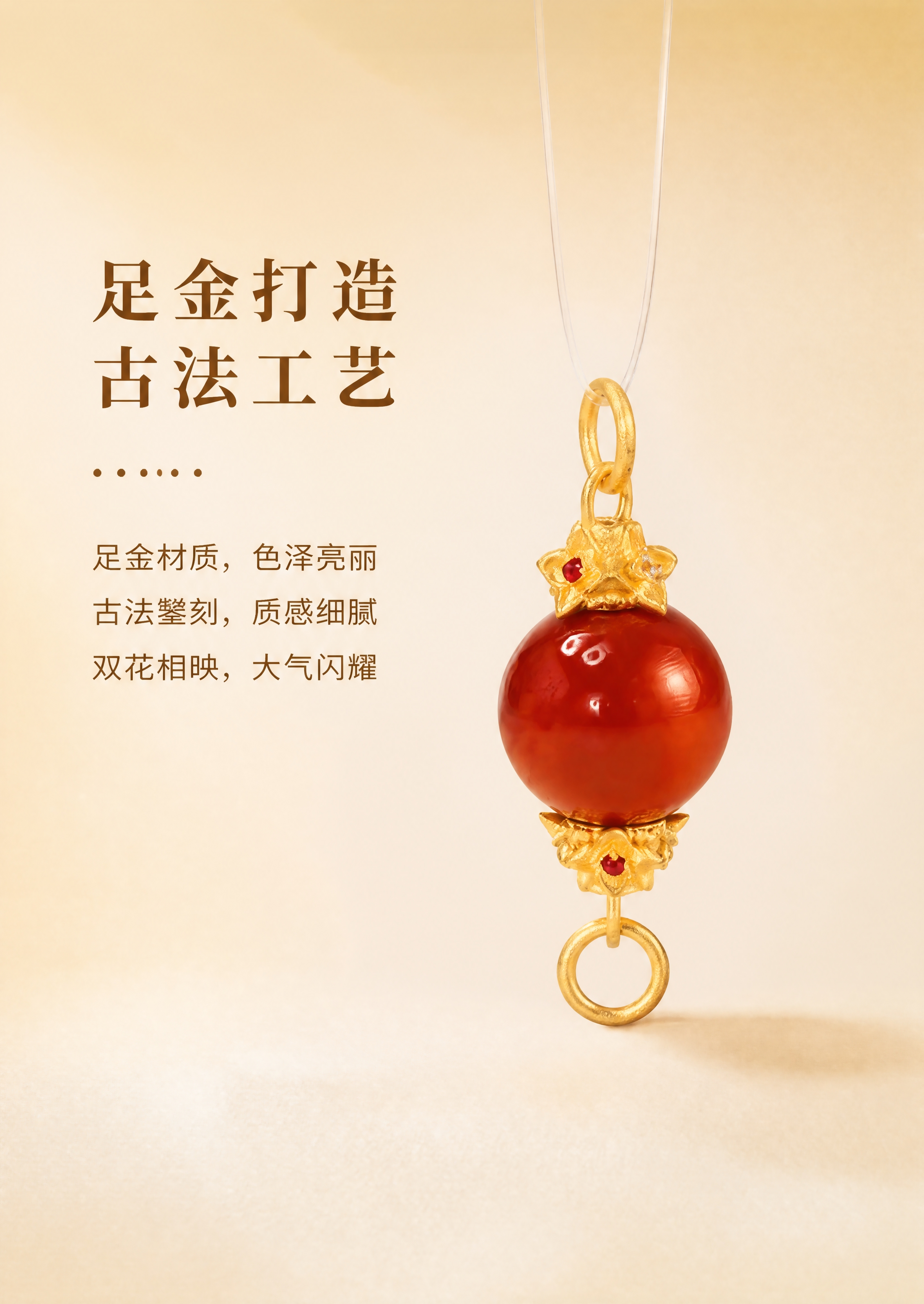 [商品] 使用【图4】悬挂南红圆珠款螺丝扣正面图；保留双花头造… - 图片创意预览