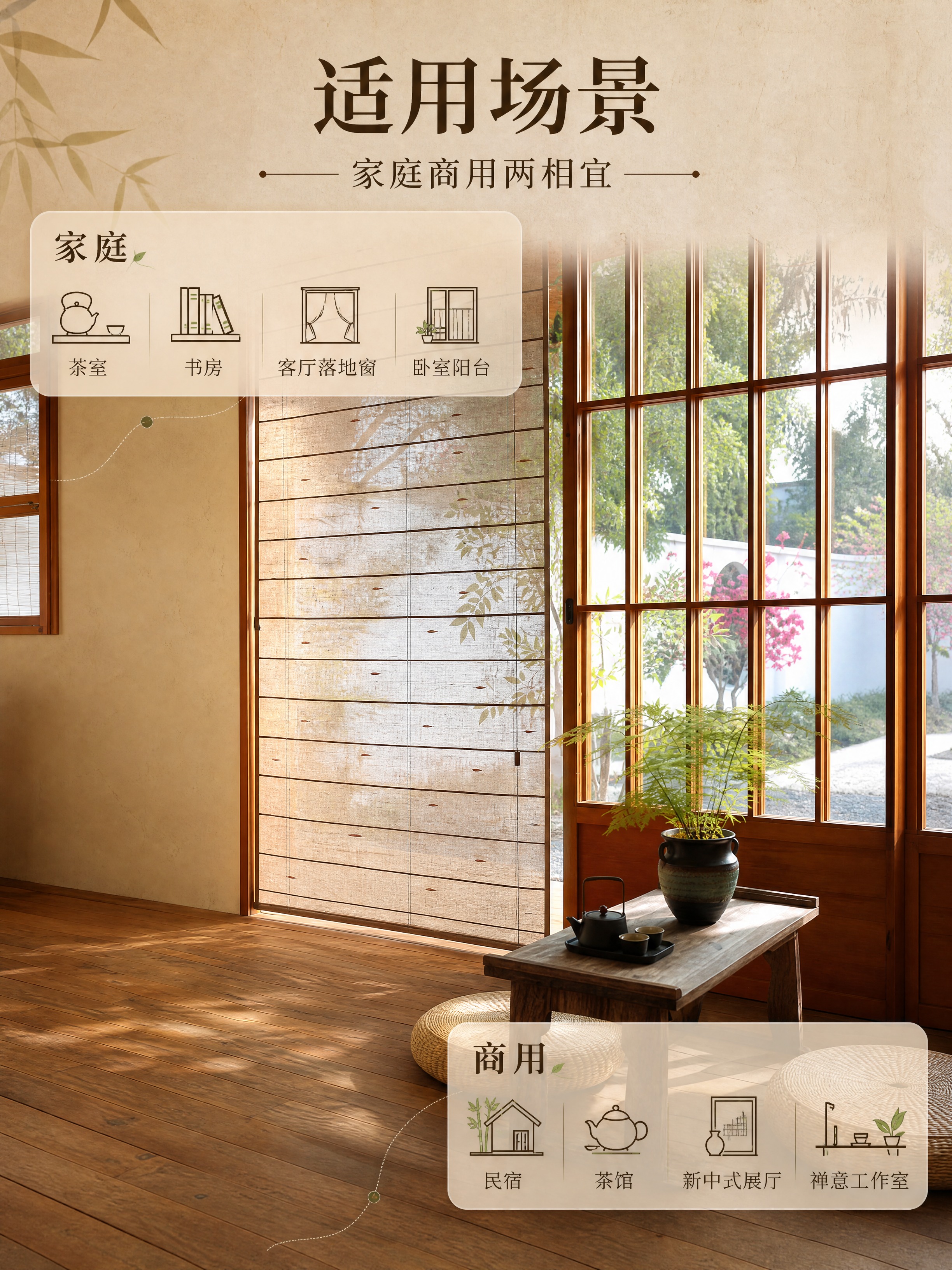 [商品] 使用【图2】亚麻卷帘茶室全景场景；商品处理：保留卷帘… - 图片创意预览