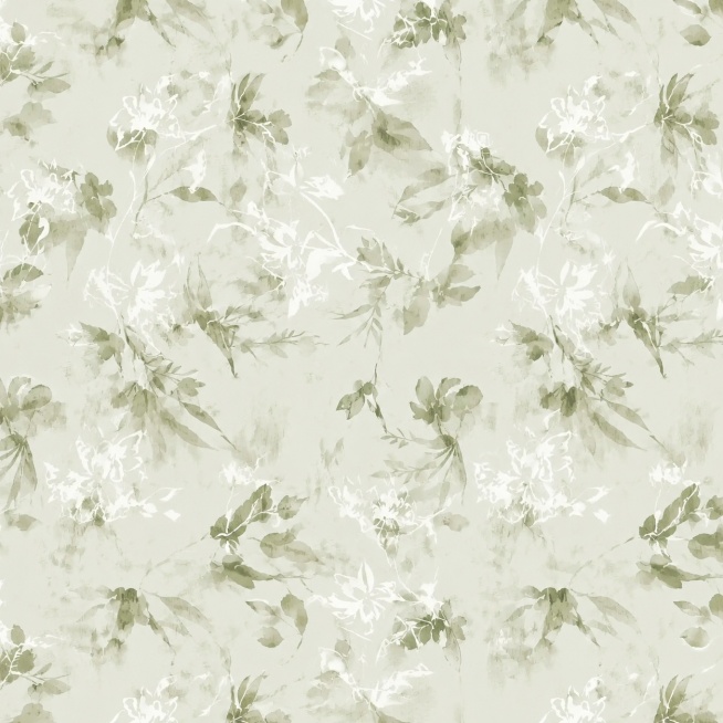 参考原图的淡雅水彩植物风格，重新生成一张可无限拼接的四方连续图样，保留绿色白色配色和写意花卉枝叶元素预览效果