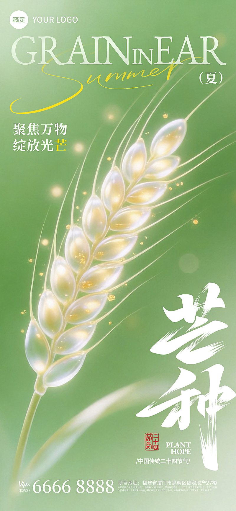 芒种弥散渐变小麦近景氛围祝福海报
