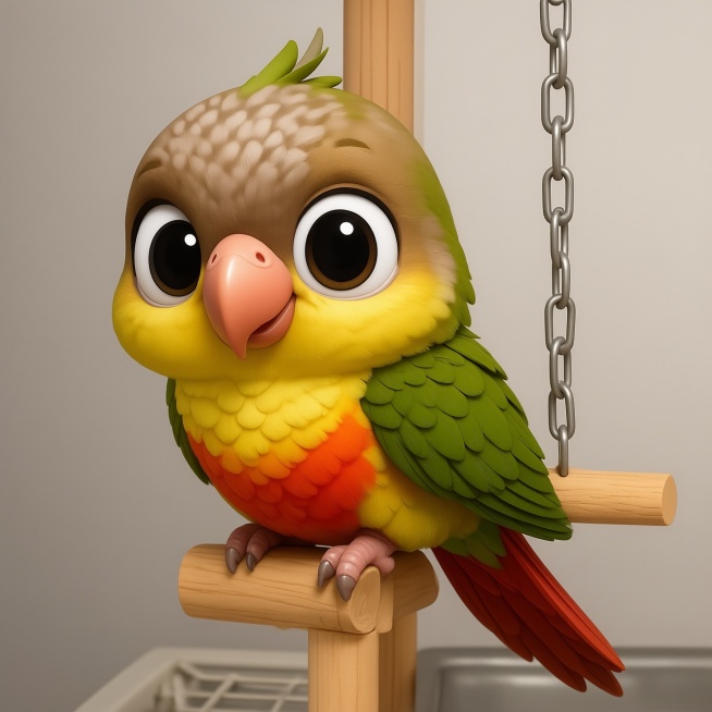 图片中的鹦鹉变成3D-chibi风格，大眼睛，可爱预览效果
