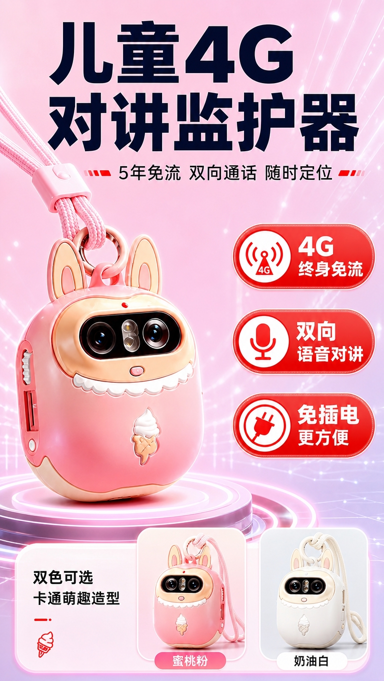 [商品] 使用【图1】粉色卡通兔子造型儿童4G对讲监护器；保留… - 图片创意预览