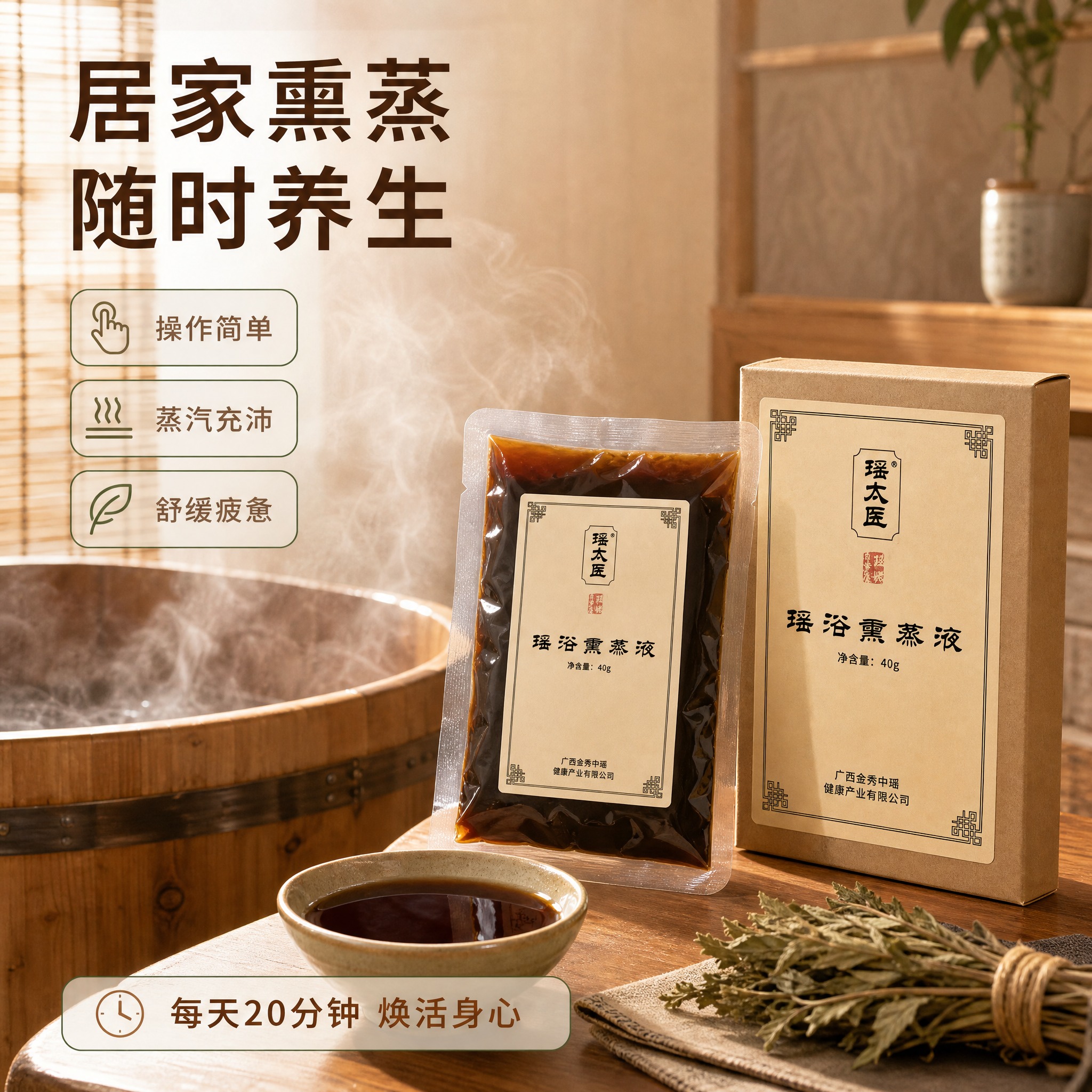 [主图-3] 使用场景与质地展示 展示瑶太医瑶浴熏蒸液的居家使… - 图片创意预览