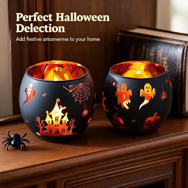 [主图-2] Halloween home scene display diagram of two glass candle holders.
[Atmosphere style] Real lif预览效果