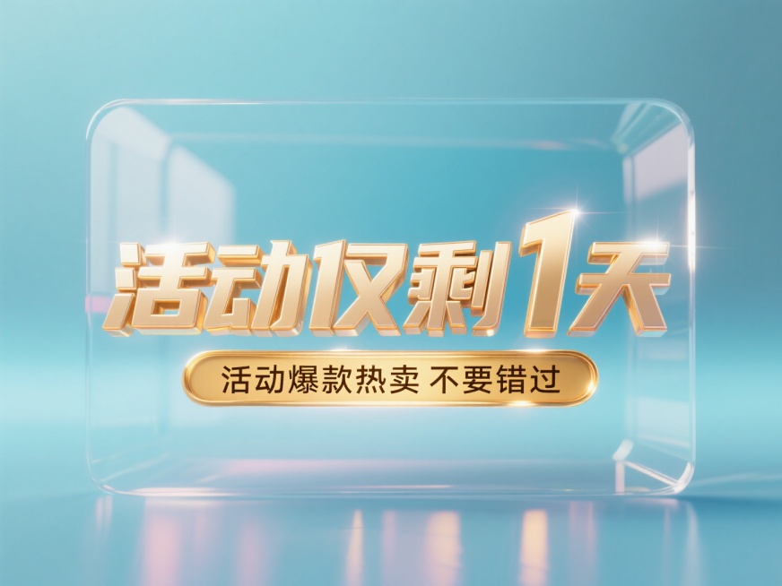 文案“活动仅剩1天”，1天放大，副标题 “活动爆款热卖不要错过”底部金色文案，透明背景预览效果