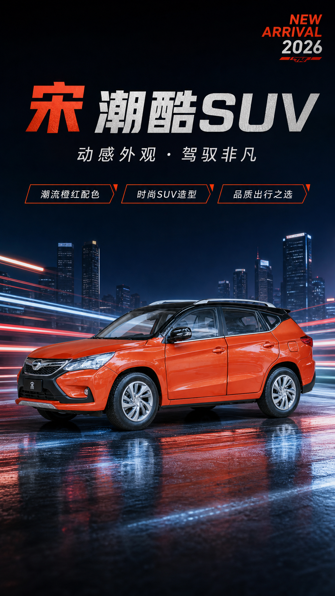 基于图中橙色SUV汽车模型制作一张汽车宣传海报，汽车100%还… - 图片创意预览