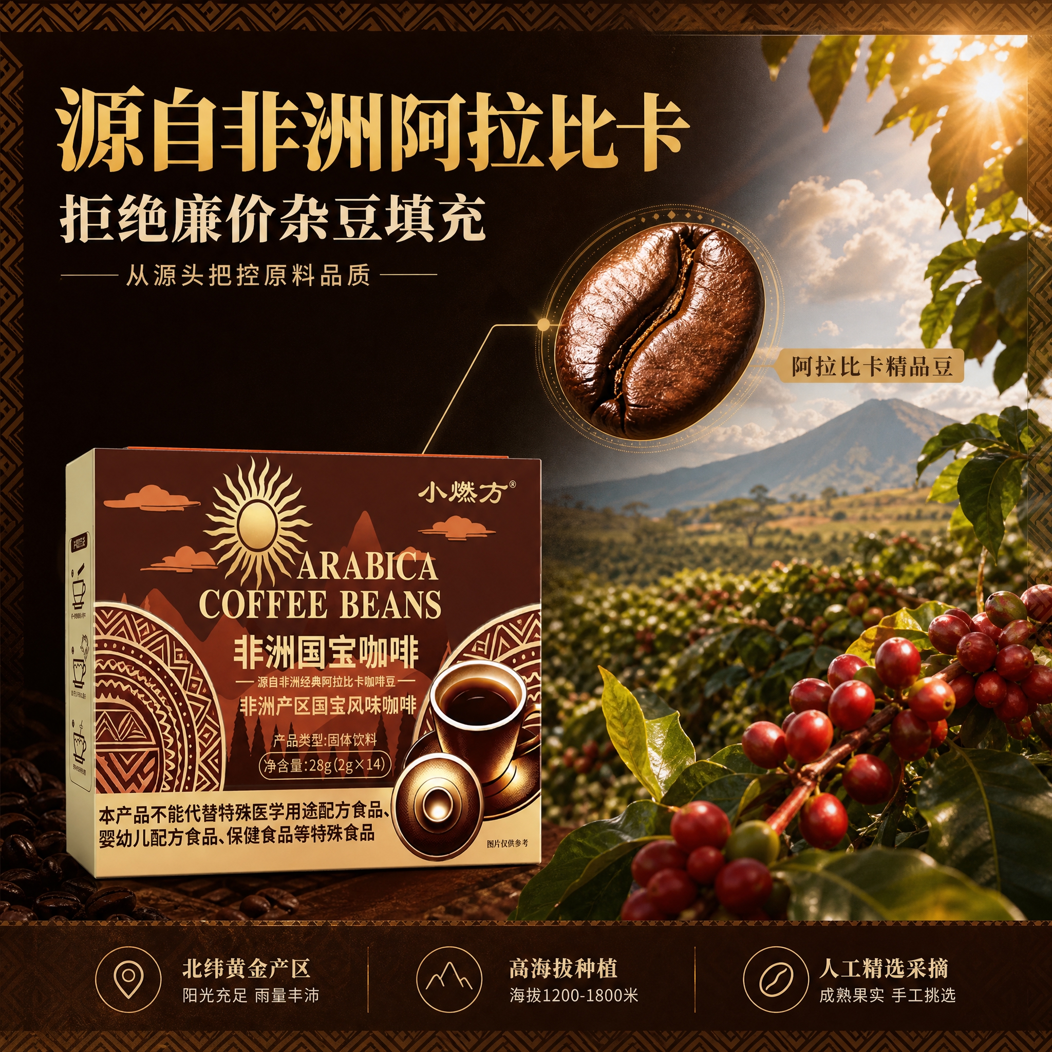 [主图-2] 核心亮点与产地溯源图，展示非洲阿拉比卡咖啡豆原料… - 图片创意预览