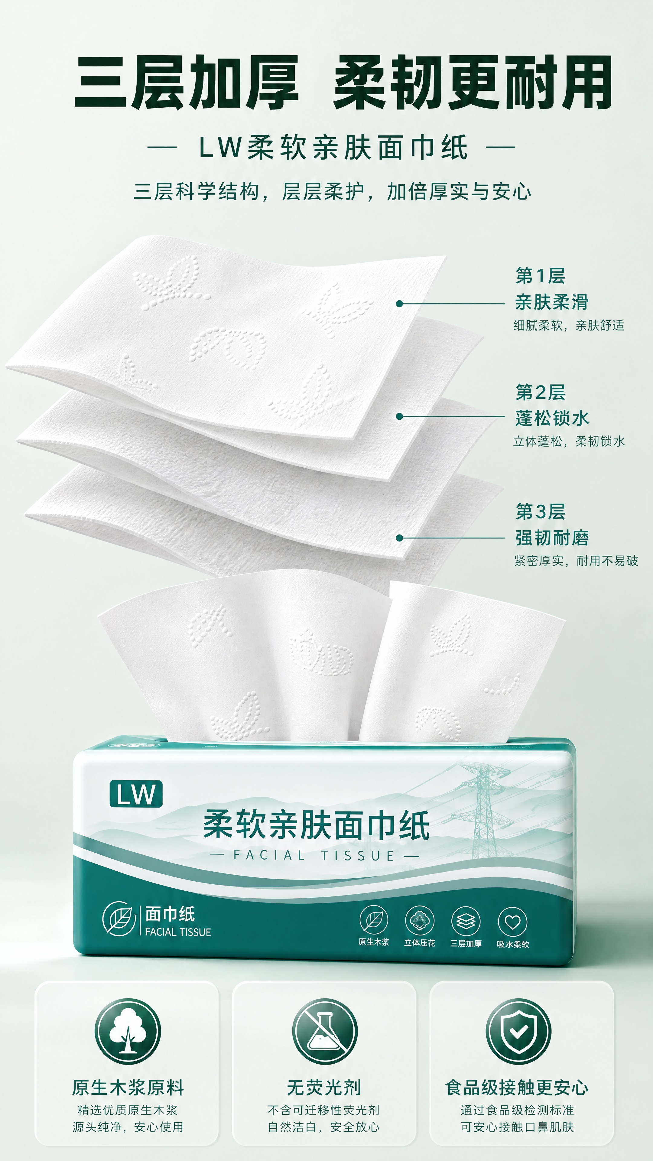 [商品] 使用【图1】LW品牌柔软亲肤面巾纸；保留包装墨绿色+… - 图片创意预览