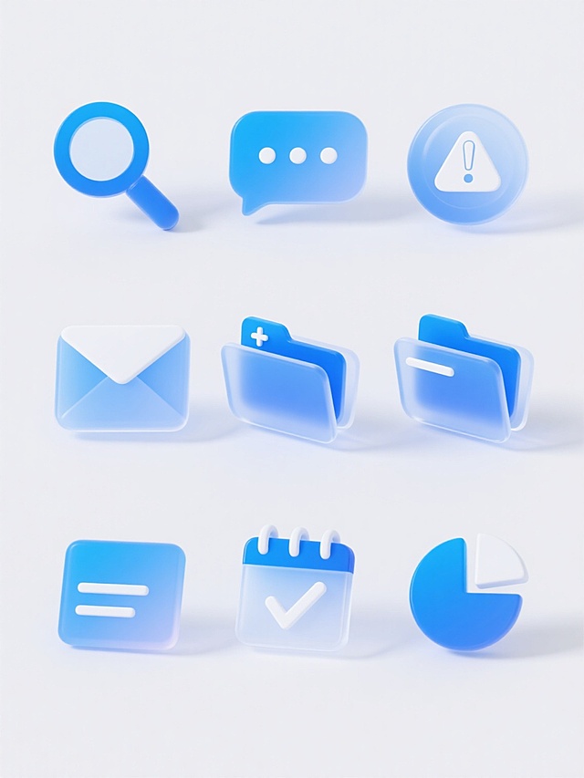 科技感十足的软3D风图标设计，简洁明了，展现现代数字界面的时尚与高效。