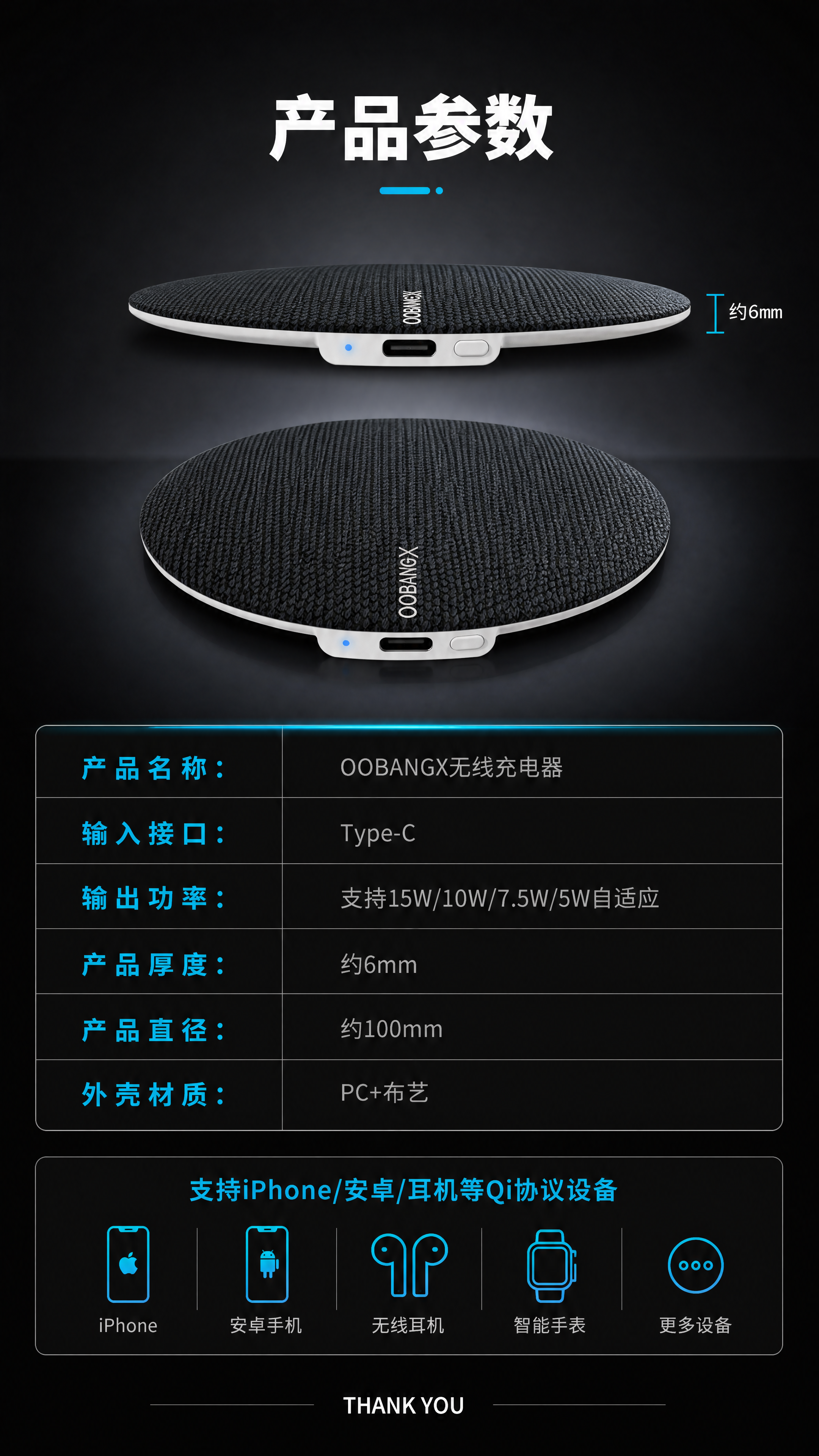[商品] 使用【图1】OOBANGX圆形布艺无线充电器；保留黑… - 图片创意预览