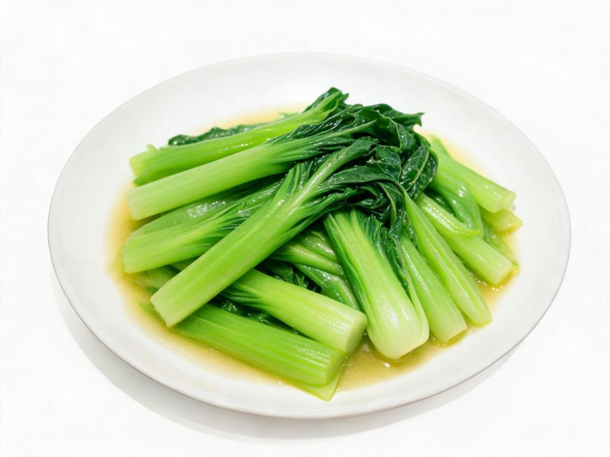 将现有清炒时蔬替换为清炒凤尾（莴笋尖），保留白盘和纯白色背景不变，莴笋尖翠绿油亮，保持家常清炒的质感预览效果