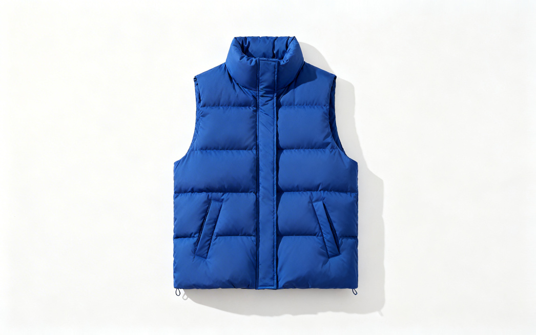 展示一件女装羽绒服或羽绒背心，属于外套大衣品类，风格简约干净适合电商平台商品展示，产品主体清晰突出，背景简洁突出产品本身，支持JPG和PNG格式，图片大小不超过2MB预览效果