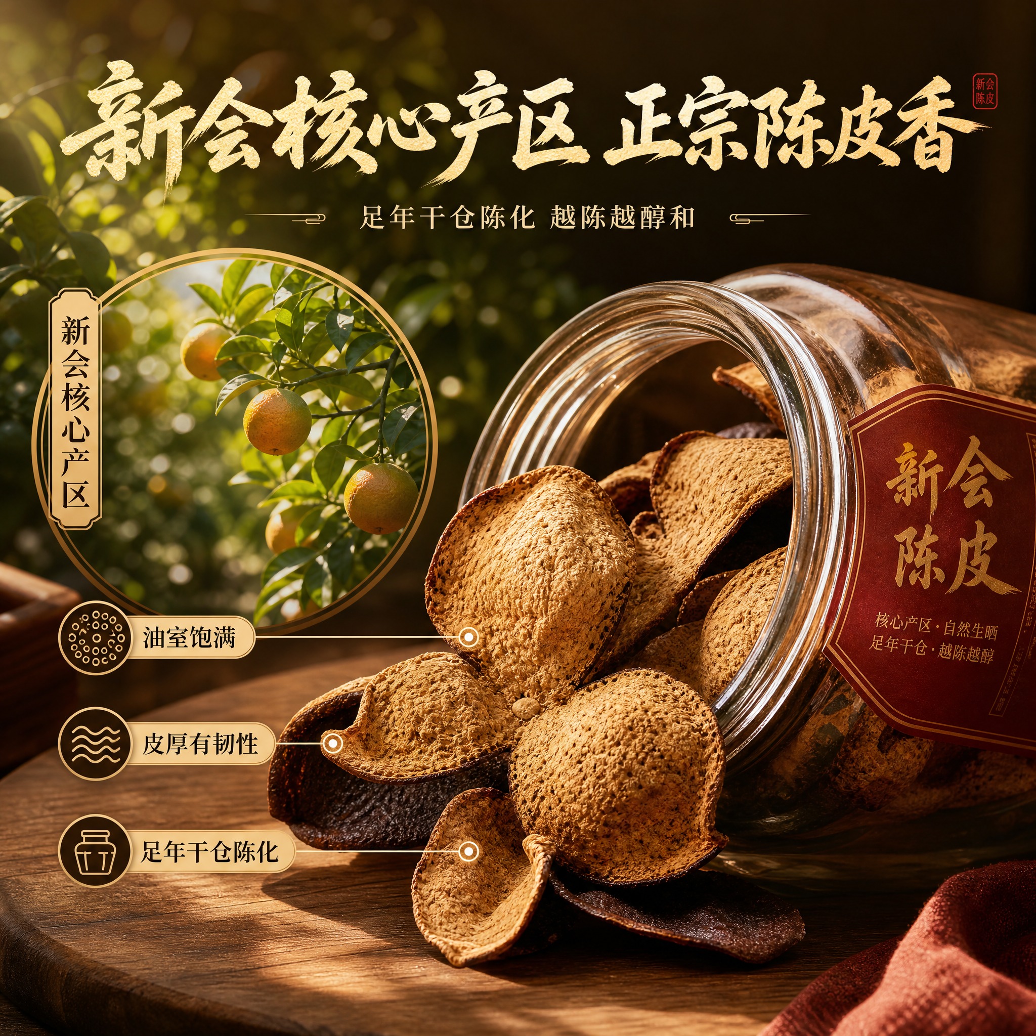 [主图-2] 新会陈皮产地溯源与核心亮点图，突出新会核心产区与… - 图片创意预览