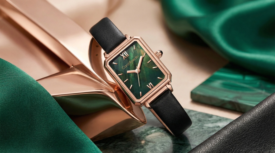 生成这款手表「图片1」的详情页展示KV，大师级构图，高端摄影师摄影，提取手表元素，生成符合手表元素的背景，符合手表气质，高端大气，柔和，鲜艳，女性向，现代风格，非复古预览效果