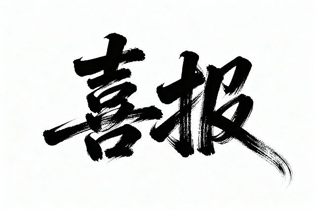 书法字体海报，“喜报”两个字以狂野奔放的草书呈现，视觉张力强，富有动感，超粗笔画流畅飘逸，笔画巧妙延长变形，带有飞白效果，笔画流畅潇洒，干净背景，整体风格如同大师海报作品和电影海报
