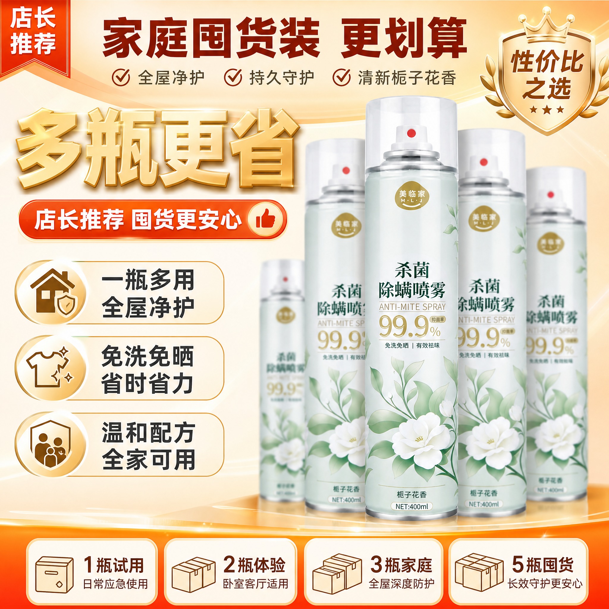 [主图-5] 美临家杀菌除螨喷雾（栀子花香款） 多规格囤货型·… - 图片创意预览