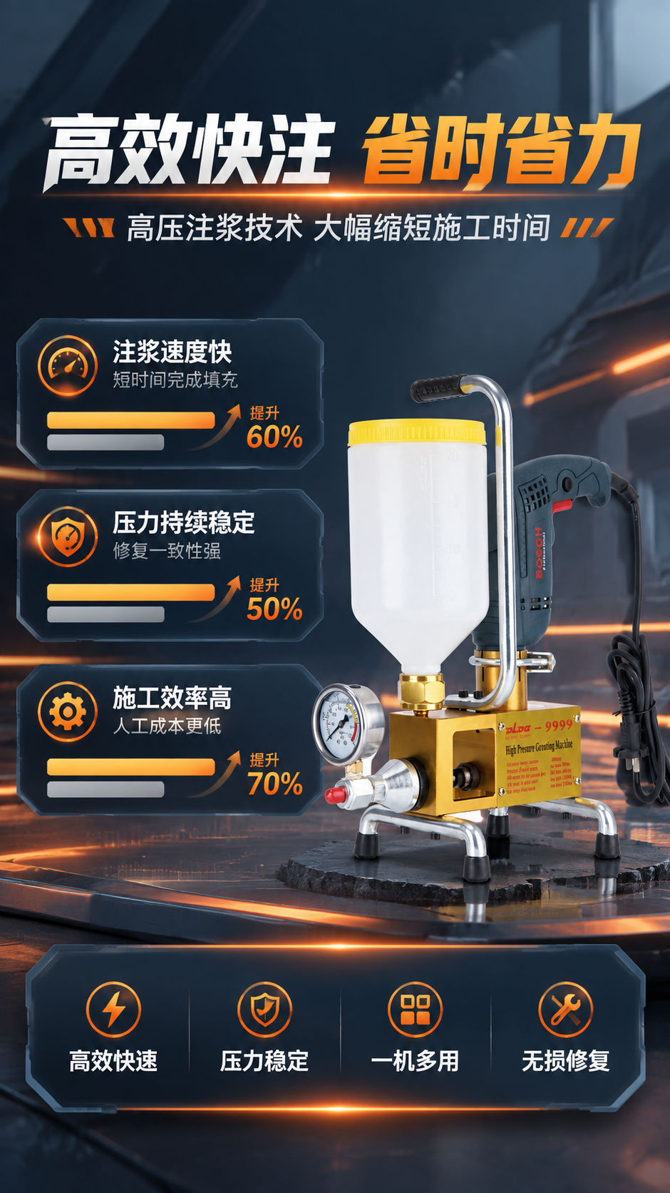 [商品] 使用【图1】空鼓注浆机；保留金色机身、深灰蓝电机、白… - 图片创意预览
