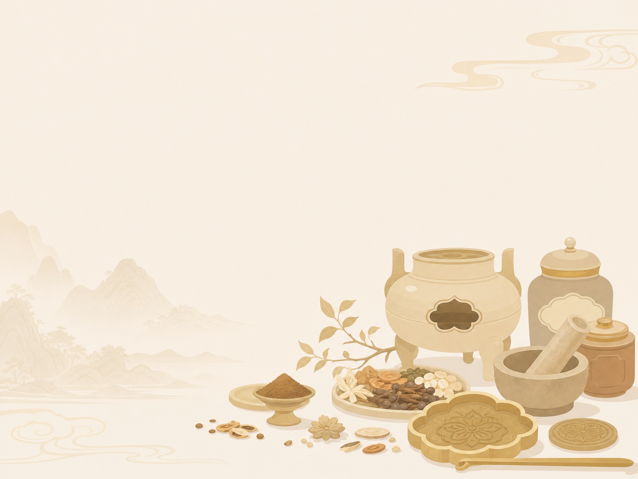 参考图片的新中式国潮扁平插画风格，米黄色暖调背景，浅金色线条勾… - 图片创意预览