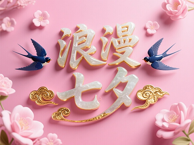 浪漫七夕，中式3D鎏金大字风，燕子环绕，花海点缀，尽显古典浪漫。#七夕浪漫企划