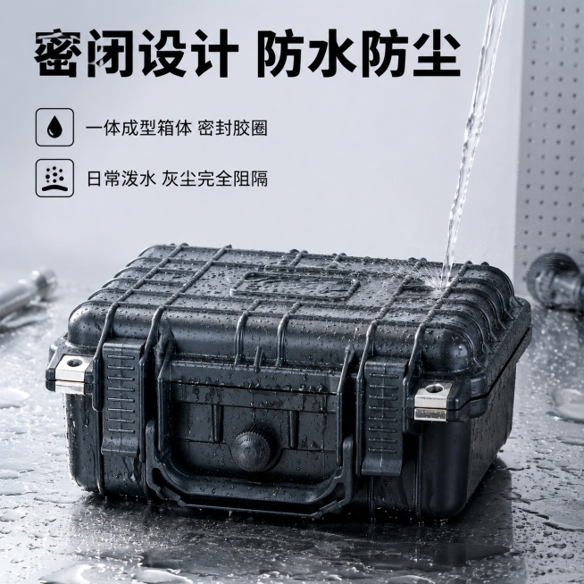 「图片1」「图片1」「图片1」「图片1」「图片1」，生成一套主图（5张），商品名称是多功能防护工具箱，卖点是抗压，防水，DIY海绵内衬，根据放入的物品来DIY海绵内衬，适配京东平台，主图比例为1:1预览效果