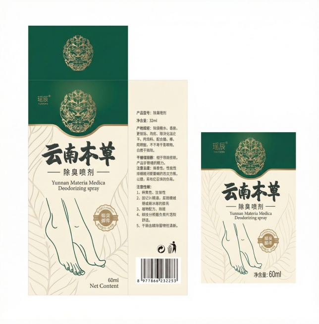 将图片中的盒子和瓶子包装图单独提取出来，制作成印刷稿，保留包装上所有文字和图案细节预览效果