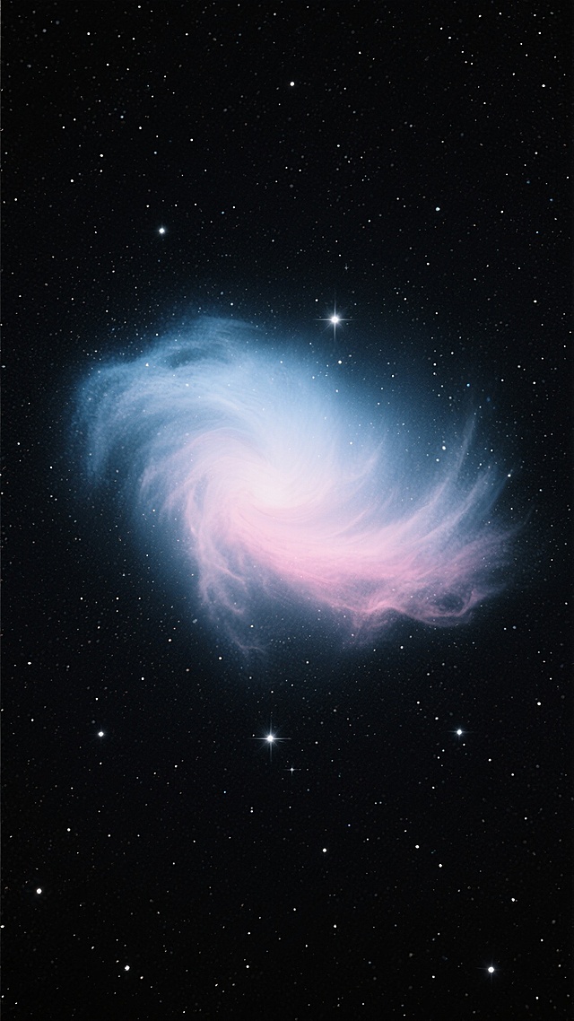 深邃宇宙背景，深邃黑色星空为底，点缀着无数细小明亮的白色星辰，中央是柔和渐变的浅蓝与淡粉交织的星云，形态轻盈飘逸，边缘模糊自然，整体配色简单干净，营造出宁静悠远的宇宙氛围，无复杂元素，画面通透空灵。