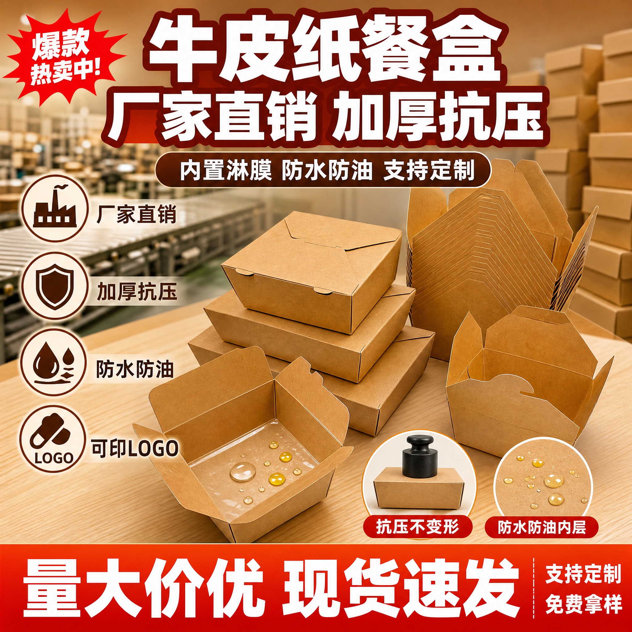 [单张主图] 牛皮纸餐盒 拼多多爆款促销感主图，1:1方形，目… - 图片创意预览