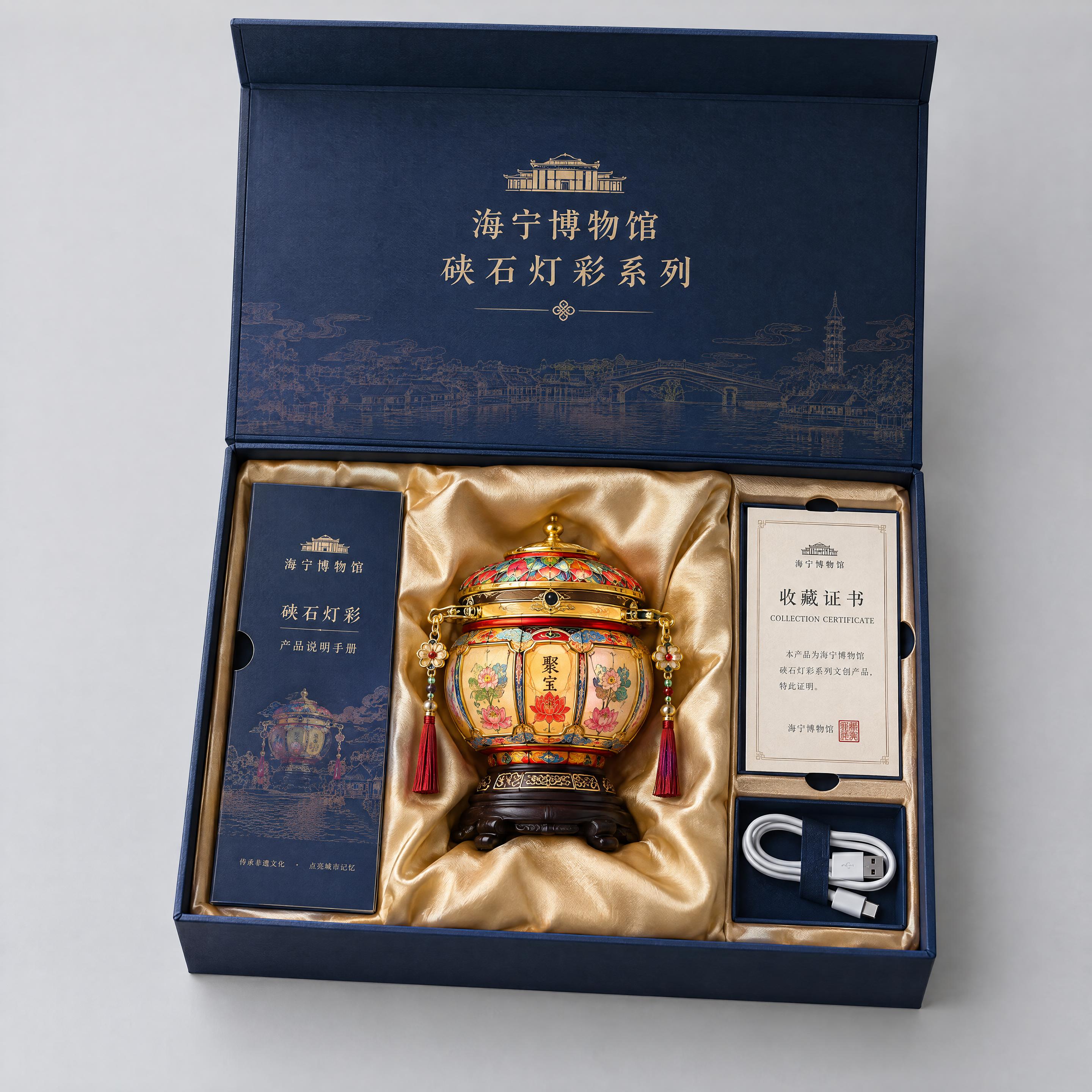 海宁博物馆文创产品效果图第二张：文创礼盒套装展示，产品摄影风格… - 图片创意预览