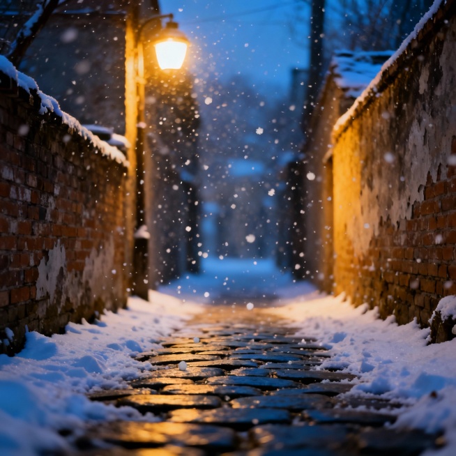 标题页
标题：雪落时的暖光
副标题：冬日里的一次意外相遇
配图提示：飘着细雪的老巷，昏黄路灯晕开暖光
第 1 页：巷口的困境
晚课后的老巷浸在雪雾里，我攥着冻僵的手机 —— 电量彻底清零，自行车还爆预览效果