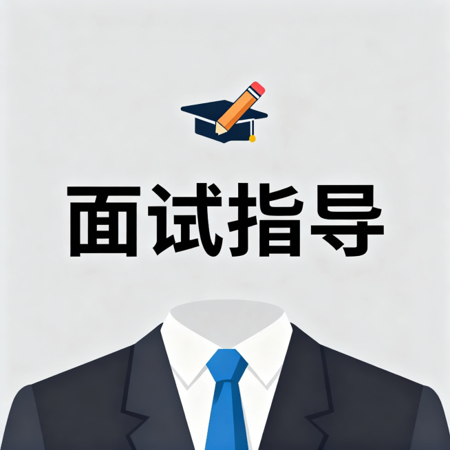 学术简约风格图片，中心文字"面试指导"，浅灰色背景搭配西装领带学术元素，排版简约清晰预览效果