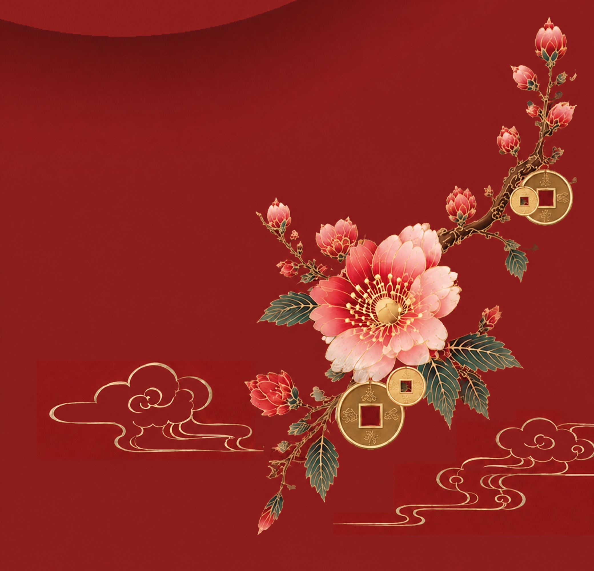 去掉图中的鸟，鸟所在的树枝和花朵区域用周围的红色背景、花枝和花… - 图片创意预览