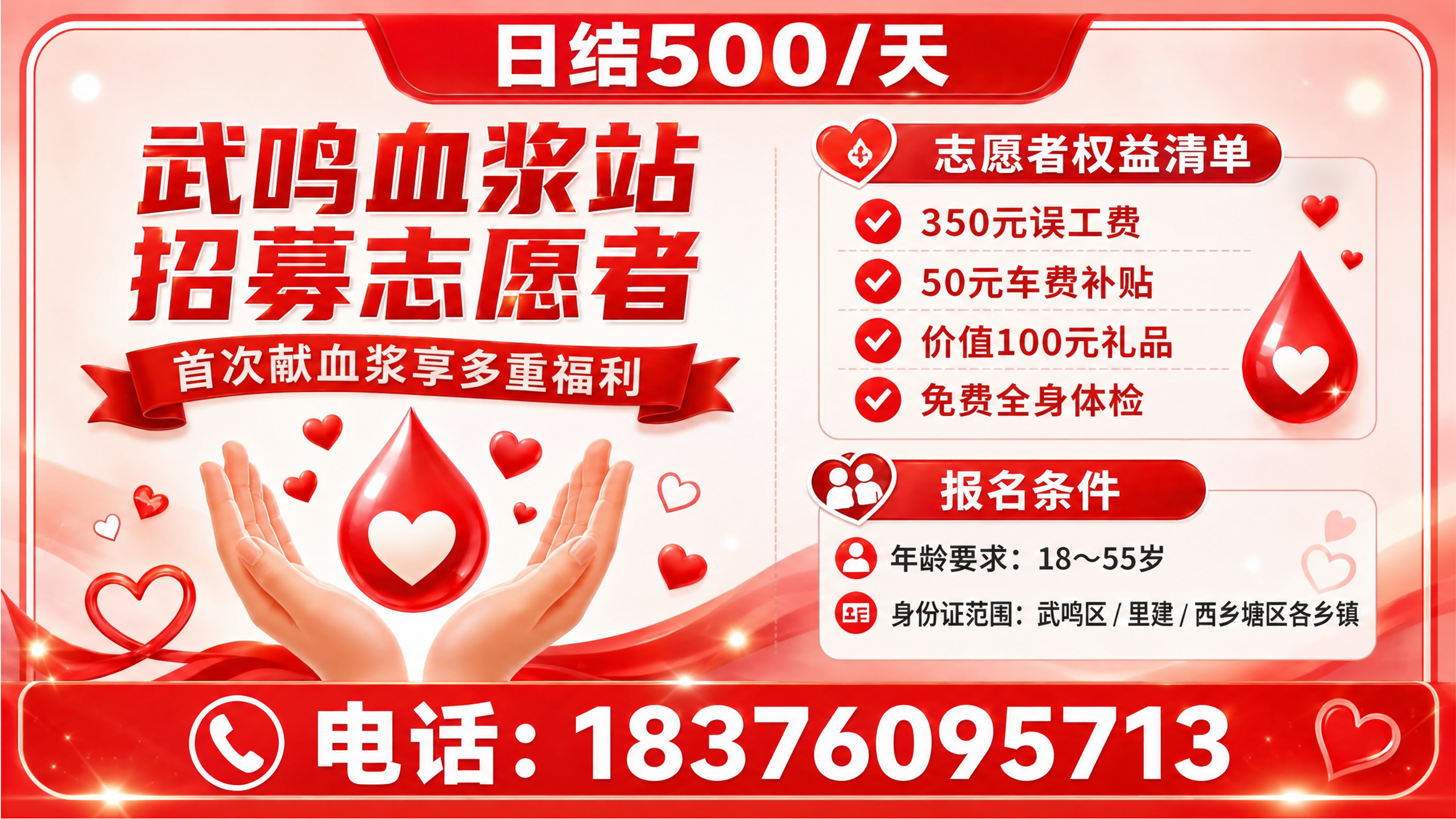 将海报中志愿者权益清单里的“400元误工费”修改为“350元误… - 图片创意预览