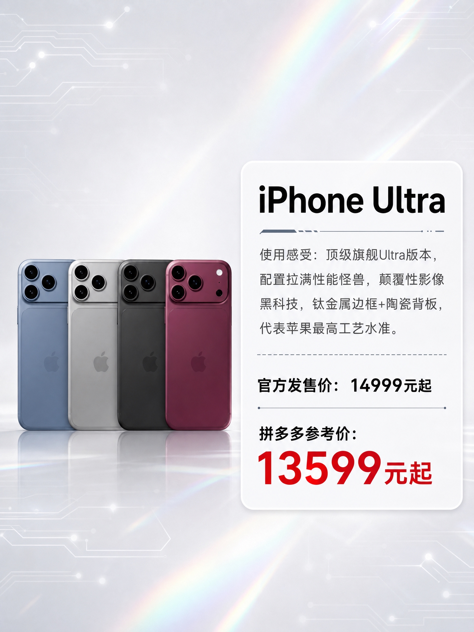 一张竖版3:4比例的iPhone Ultra价格海报，科技感极… - 图片创意预览