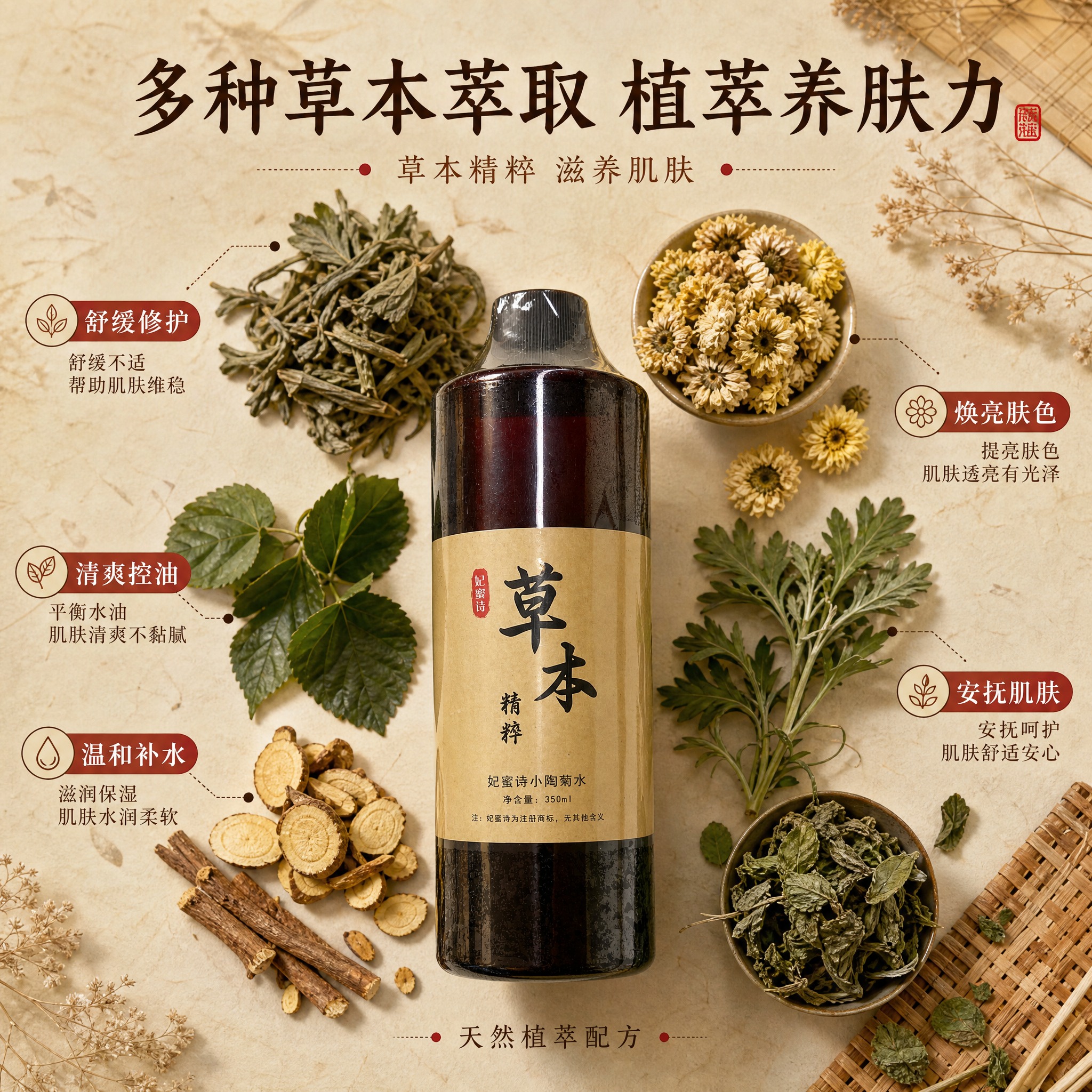 [主图-2] 多种草本成分解析图，突出草本萃取来源与养肤功效，… - 图片创意预览