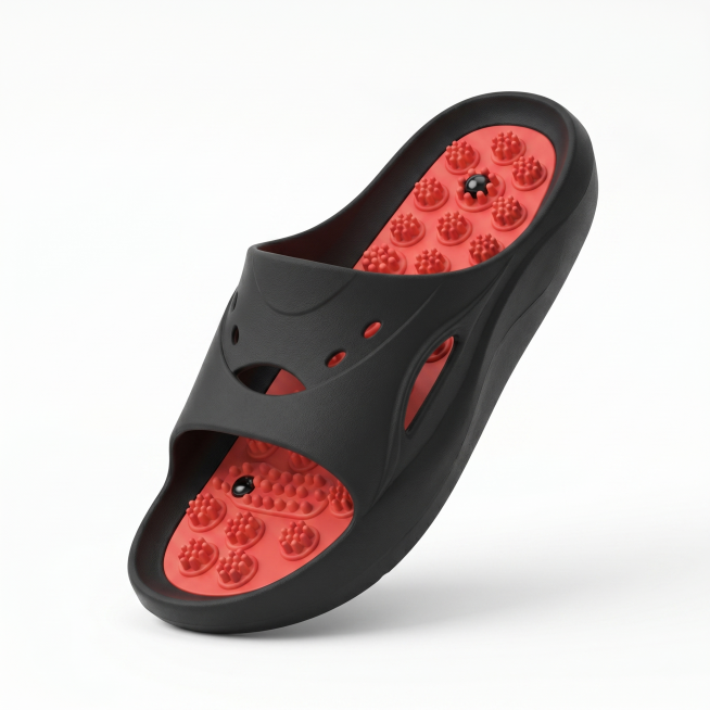 [Main Image 1] Acupressure massage slipper front view. Pure white background #FFFFFF, product主体占画面85预览效果