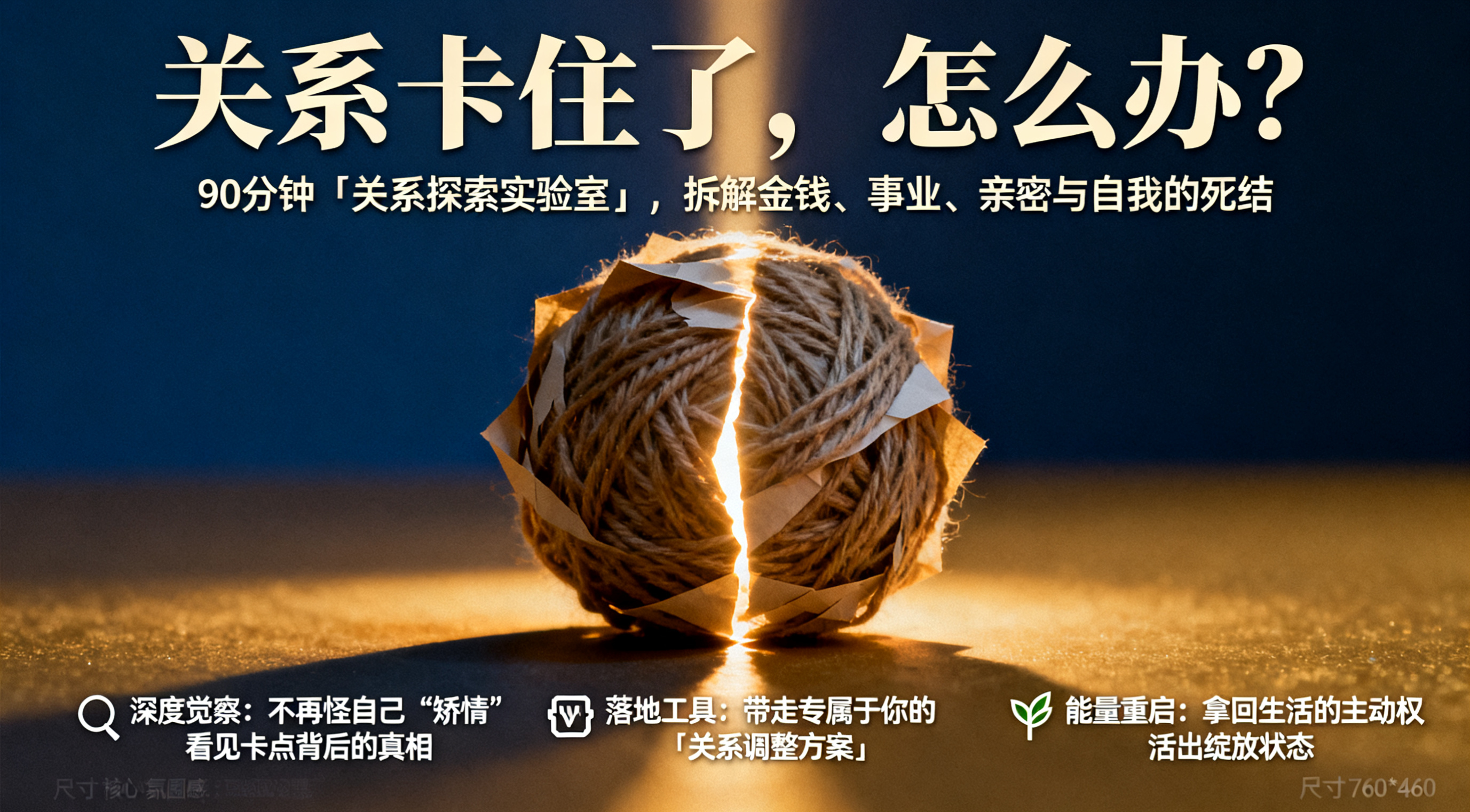一张心理课程宣传海报，尺寸760*420。主标题文字"关系卡住… - 图片创意预览