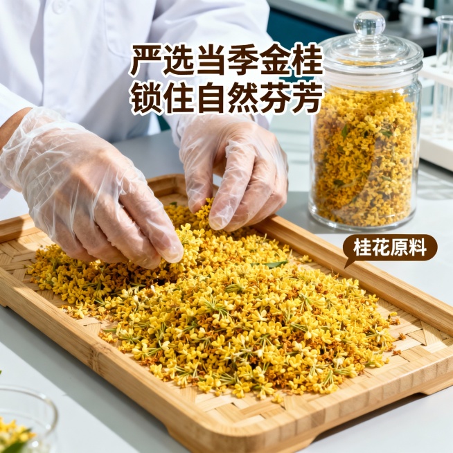 帮我生成五张桂花唇膏的生产过程广告图预览效果