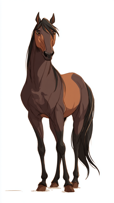 A well-built adult horse, with a clearly defined head, erect ears, bright and lively eyes, a long an预览效果
