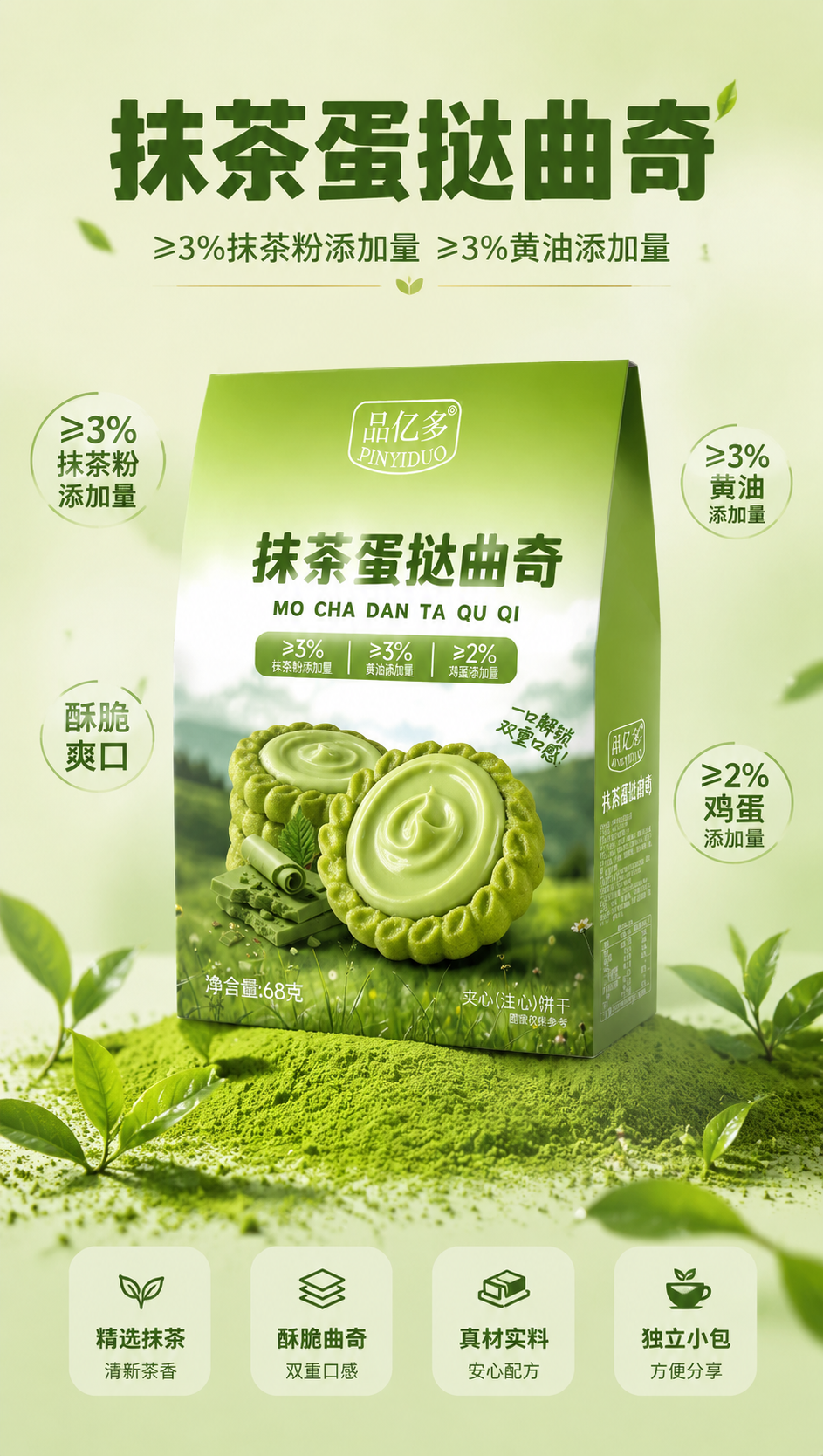 [商品] 使用【图1】品亿多蛋挞曲奇包装为基础，生成抹茶风味绿… - 图片创意预览