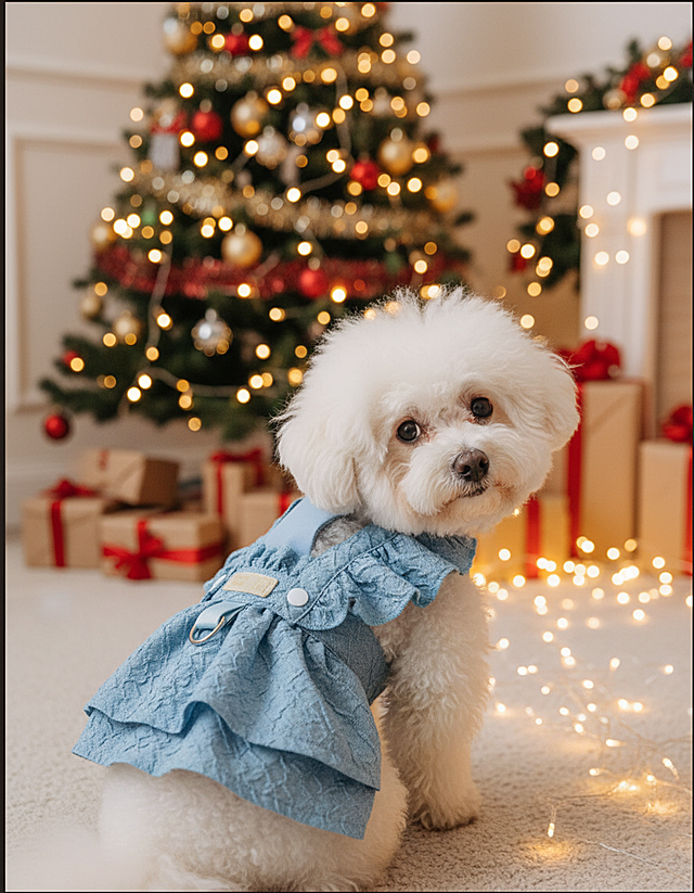 比熊穿上这套裙子，去参加圣诞晚会，回眸一望，可爱，萌趣，比熊要真实，有质感