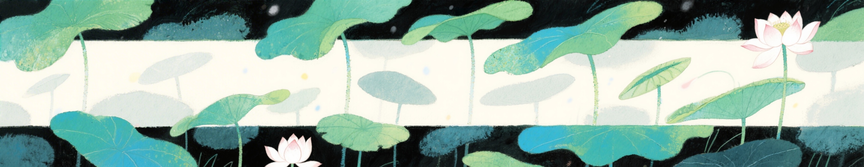 夏季水墨画面，写意清雅风格，夏日荷叶荷花元素，淡墨晕染，横幅构图预览效果