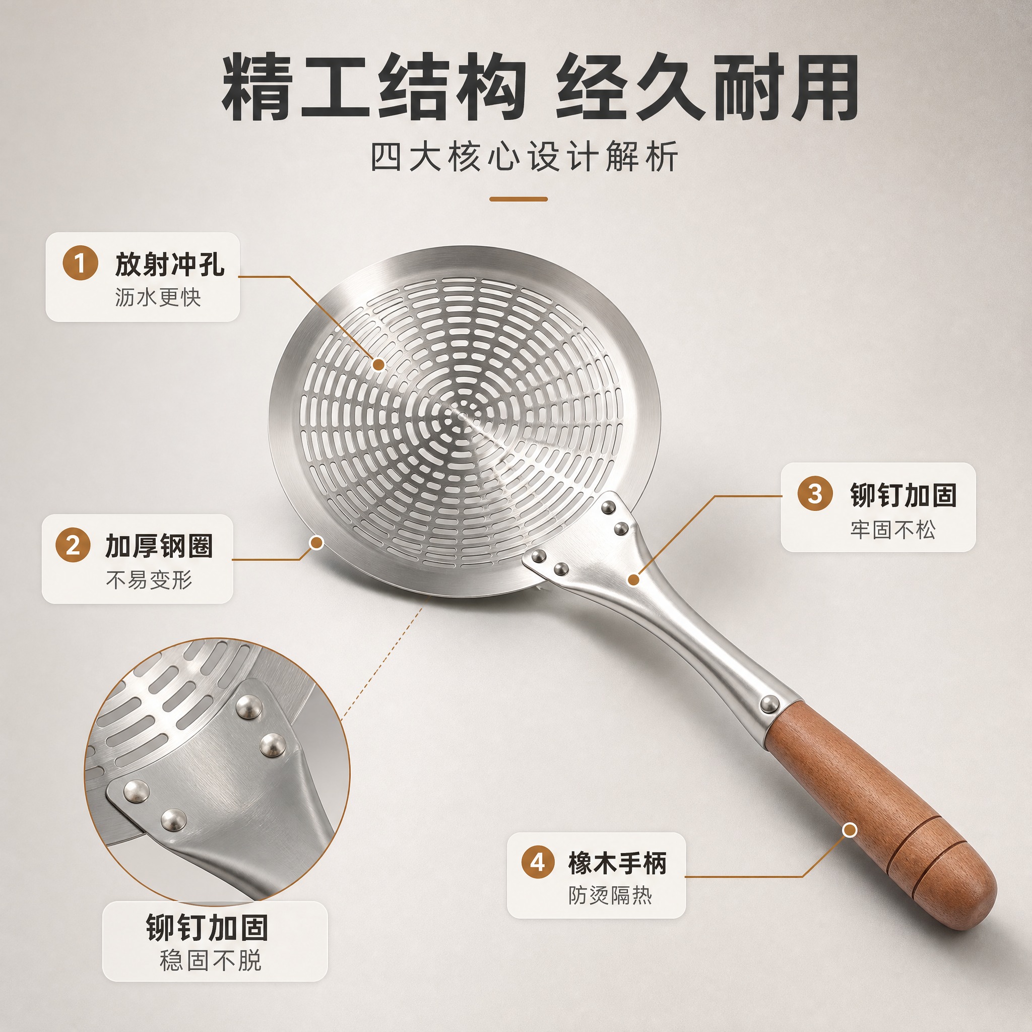 [商品] 使用【图2】【图1】不锈钢橡木柄漏勺；保留放射状长条… - 图片创意预览