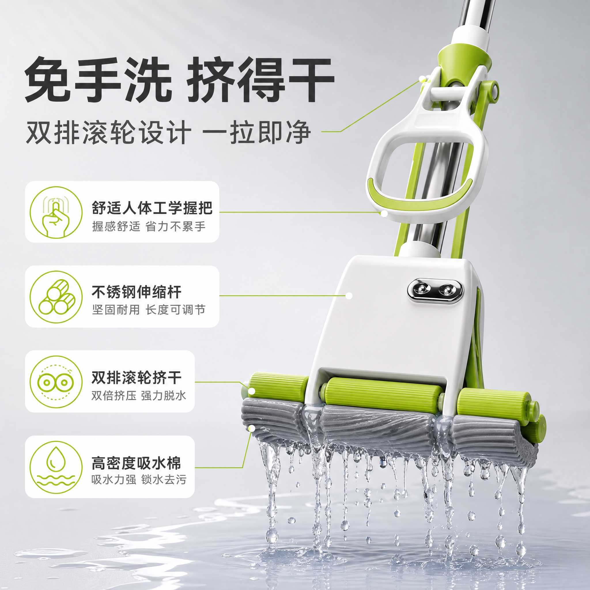 [主图-2] 核心亮点功能图，展示免手洗挤水的核心卖点与使用效… - 图片创意预览