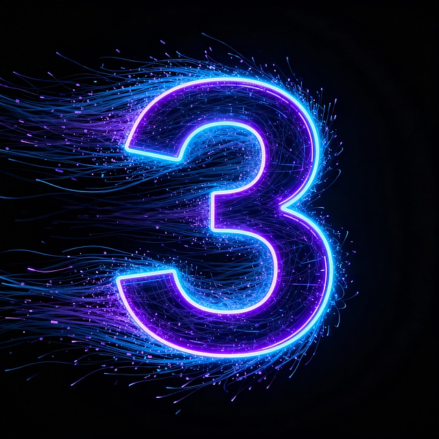 一个数字3，粒子光束效果，霓虹效果