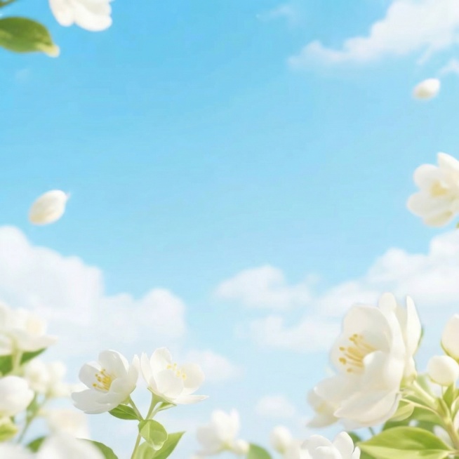 只保留图片中的蓝天、白云、茉莉花背景，移除其他所有元素预览效果