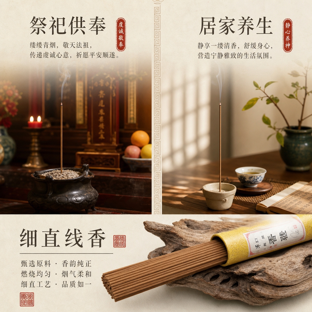 电商详情页应用场景页，左右分栏布局，左侧为祭祀供奉场景，右侧为… - 图片创意预览