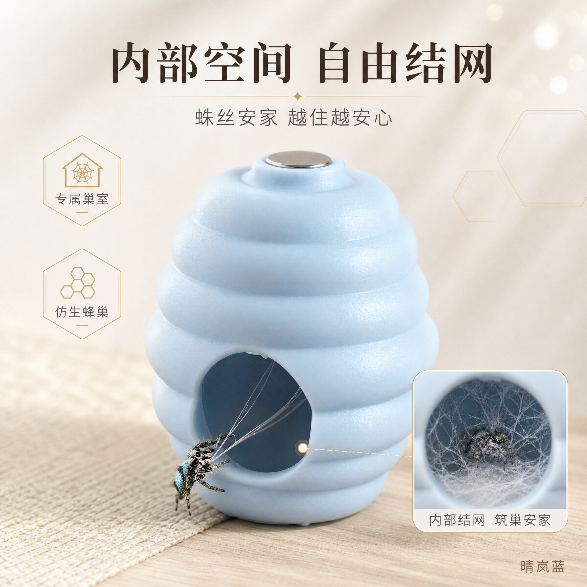 [主图-3] 淘宝主图：主打“可在内部结网筑巢”，展示蜘蛛在巢… - 图片创意预览