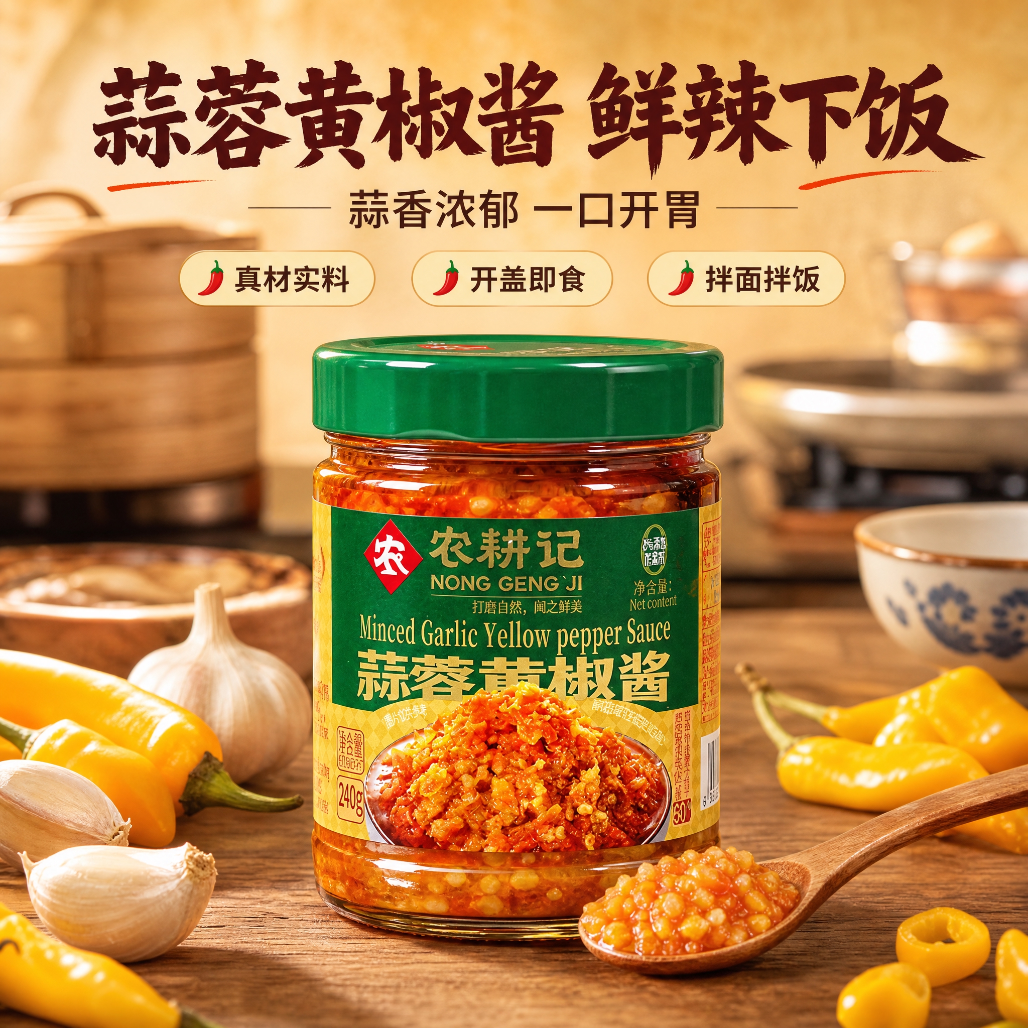 [商品] 使用【图1】农耕记蒜蓉黄椒酱玻璃瓶装；保留瓶身结构、… - 图片创意预览