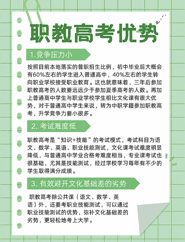 将这张职教高考宣传海报的整体主色调更换为绿色调，保持原有内容、文字和排版不变