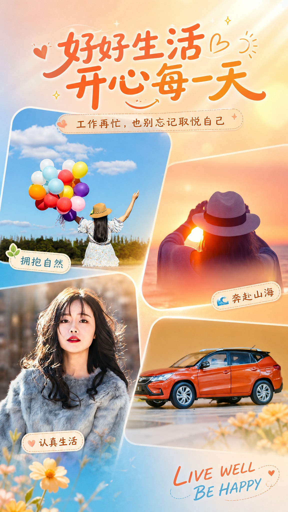 将四张参考照片以拼贴融合的方式整合在同一张竖版海报中，主题为工… - 图片创意预览